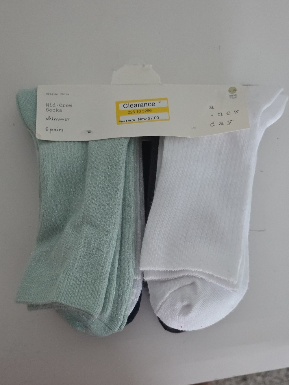 a new day Womans Mid-Crew Socks - White & Mint Green (6 Pairs)